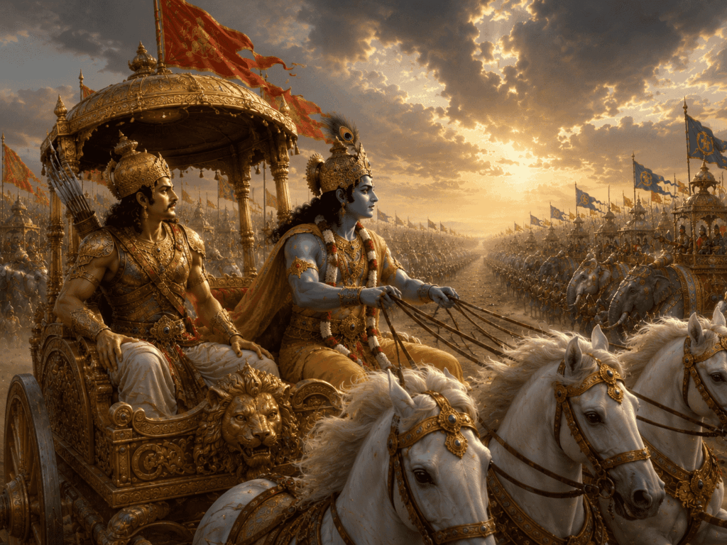 Krishna drive chariot to middle