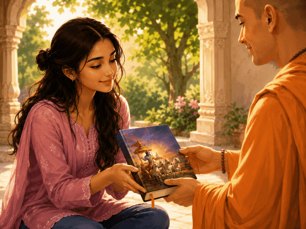 Young trying understand Bhagavad Gita Detachment Meaning