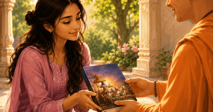 Young trying understand Bhagavad Gita Detachment Meaning