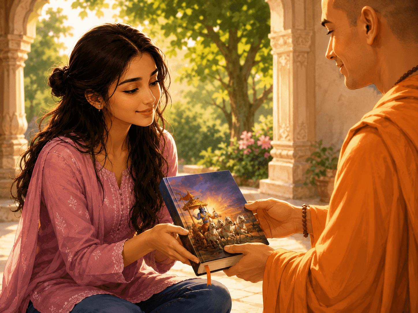 Young trying understand Bhagavad Gita Detachment Meaning